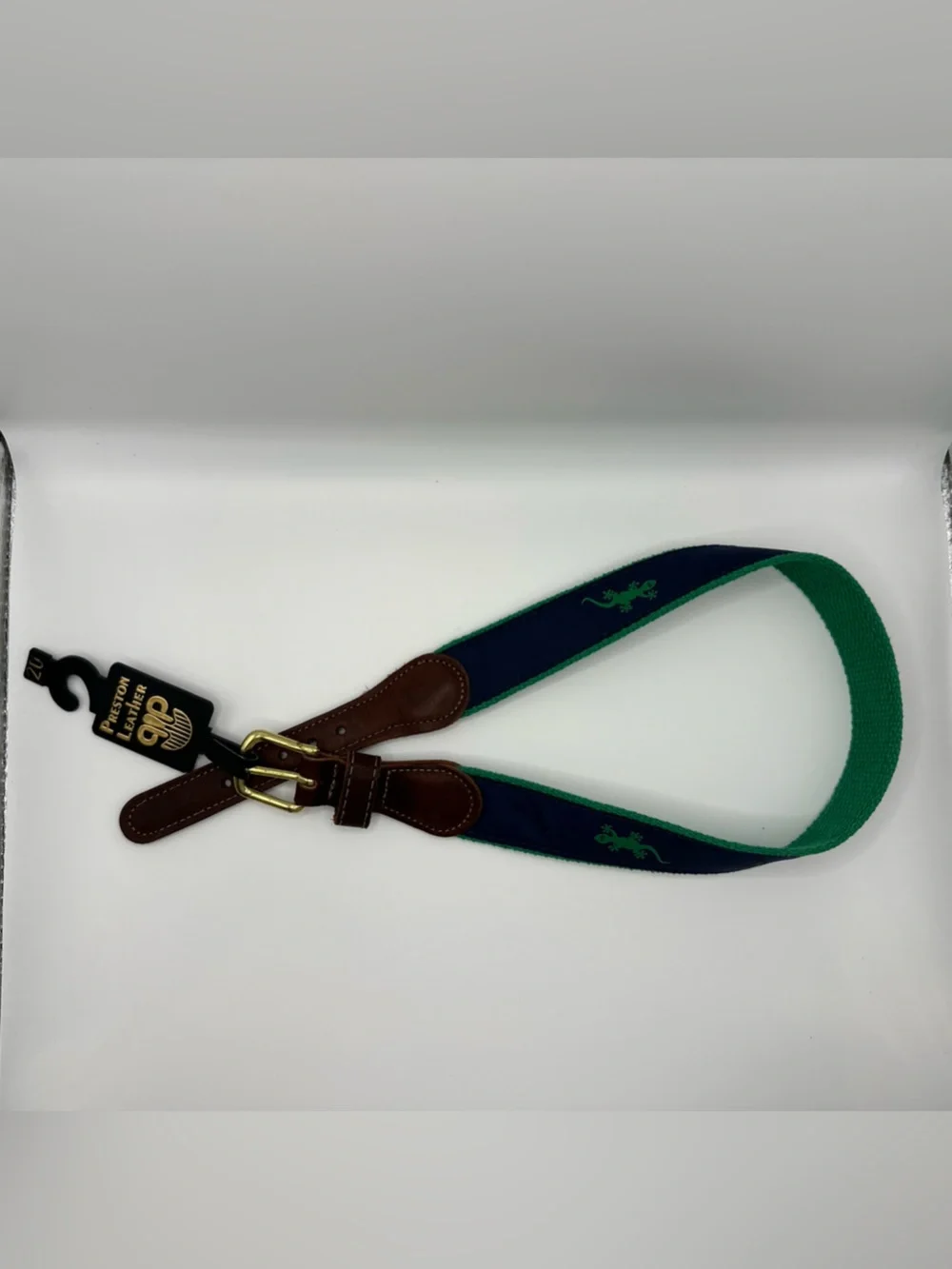 Preston Leather Gecko Navy Belt Solid Brass Buckle Kids Size 20 Made in USA